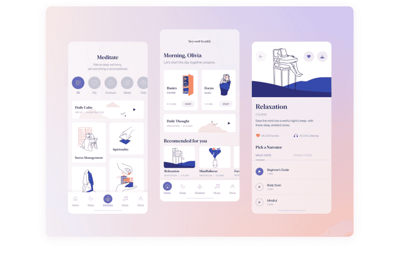 Beyond Health | A Meditation App screens