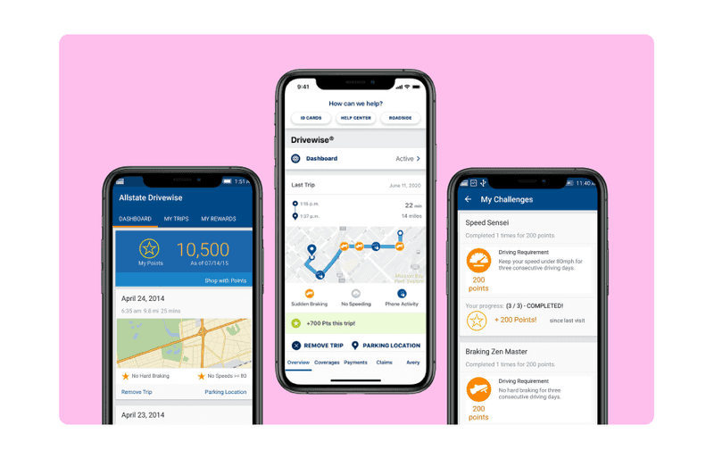  Allstate Drivewise app screens