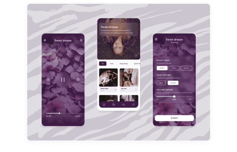 Meditation and breathing app screens