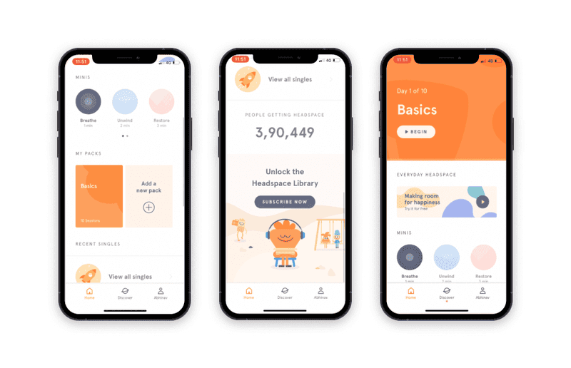 Screens from Headspace