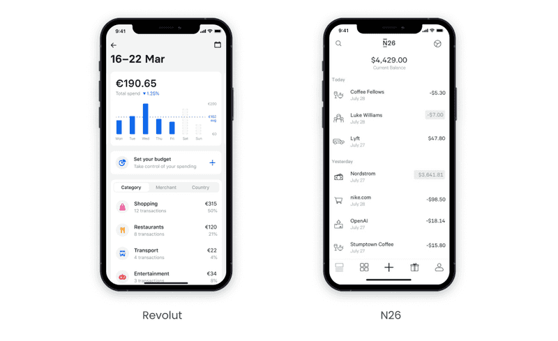 Image with screens of Revolut and N26