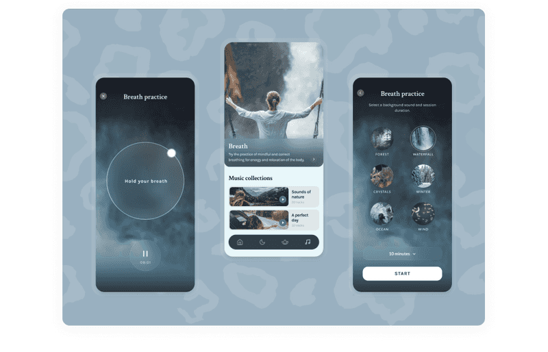 Meditation and Breathing App screens