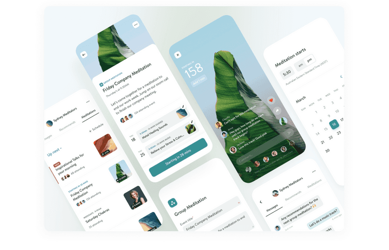Group Meditation app screens